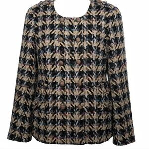 Etcetera Tweed Boucle Wool Houndstooth Blazer Black Multicolor Size 12